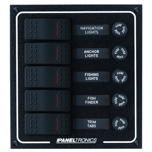 PANELTRONICS WATERPROOF DC 5 POSITION LIGHTED ROCKER & FUSE