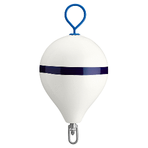 POLYFORM MOORING BUOY W/ IRON 17" DIAMETER WHITE BLUE STRIPE