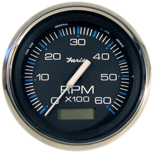 FARIA CHESAPEAKE BLACK 4" TACHOMETER HOURMETER 6000 RPM