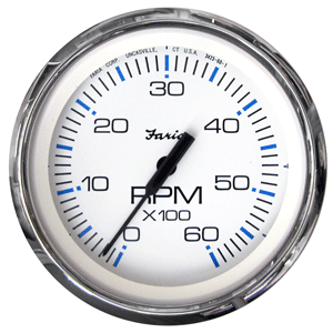 FARIA CHESAPEAKE WHITE SS 4" TACHOMETER 6000 RPM GAS