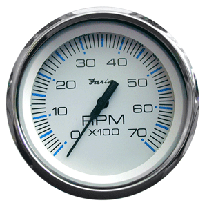 FARIA CHESAPEAKE WHITE SS 4" TACHOMETER 7000 RPM GAS