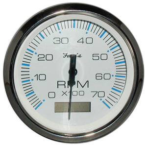 FARIA CHESAPEAKE WHITE SS 4" TACHOMETER HOURMETER 7000 RPM