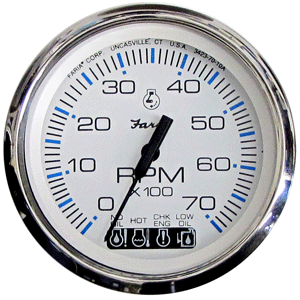 FARIA CHESAPEAKE WHITE SS 4" TACHOMETER W/ SYSTEMCHECK GAS