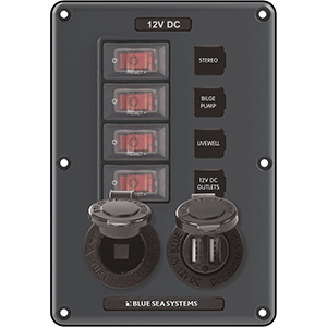 BLUE SEA 4321 CIRCUIT BREAKER SWITCH PANEL 4 POSITION GRAY