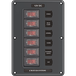 BLUE SEA 4322 CIRCUIT BREAKER SWITCH PANEL 6 POSITION GRAY