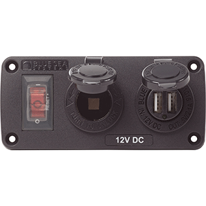 BLUE SEA 4363 ACCESSORY PANEL 12V SOCKET & DUAL USB